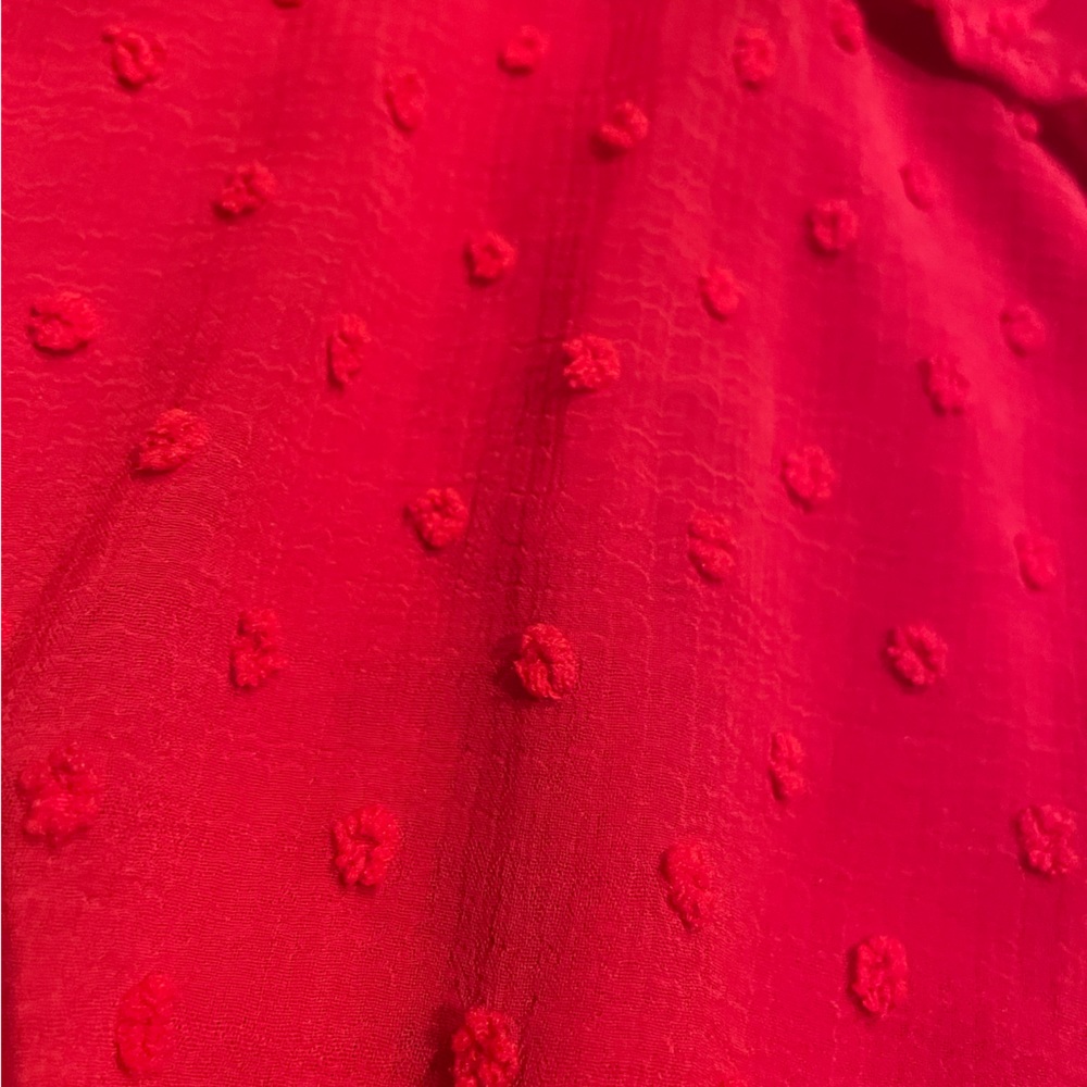 Monteau Red Dress NWT Swiss Dot Ruffle Layers Fully Lined High Neck Size Medium - Picture 6 of 12